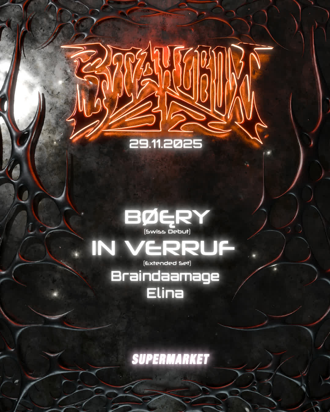 Flyer for the stahlbox hosting in verruf.